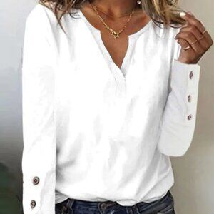 Basic White Long Sleeve Button Front Top